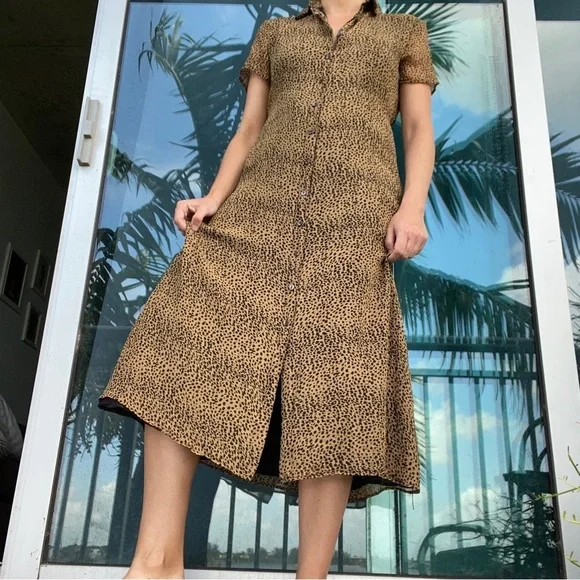 Robbie Bee Vintage Silk Cheetah Leopard Midi Dress 12P - Picture 4 of 9